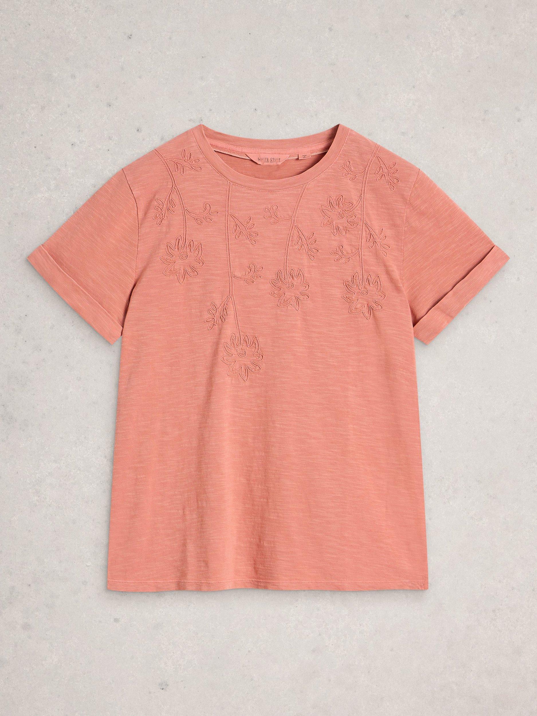 Product image 5 of 6, which shows White Stuff Gina Embroidered T-Shirt, Pink, 6