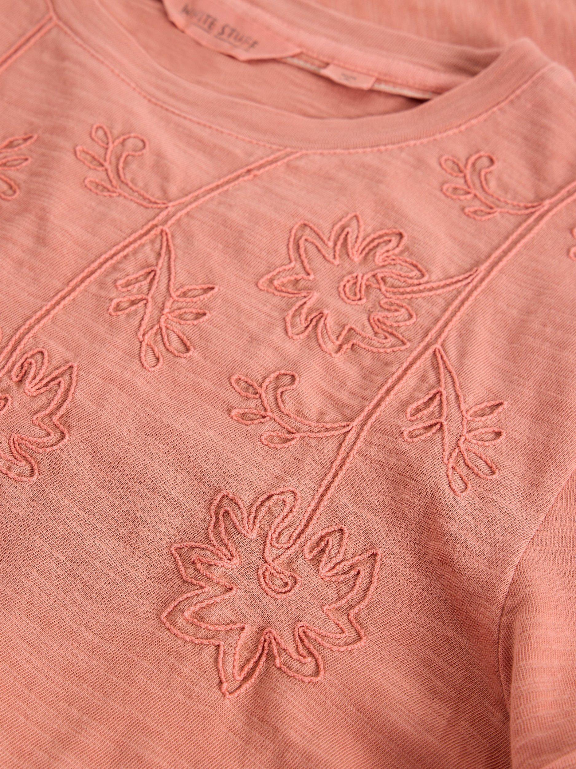 Product image 6 of 6, which shows White Stuff Gina Embroidered T-Shirt, Pink, 6