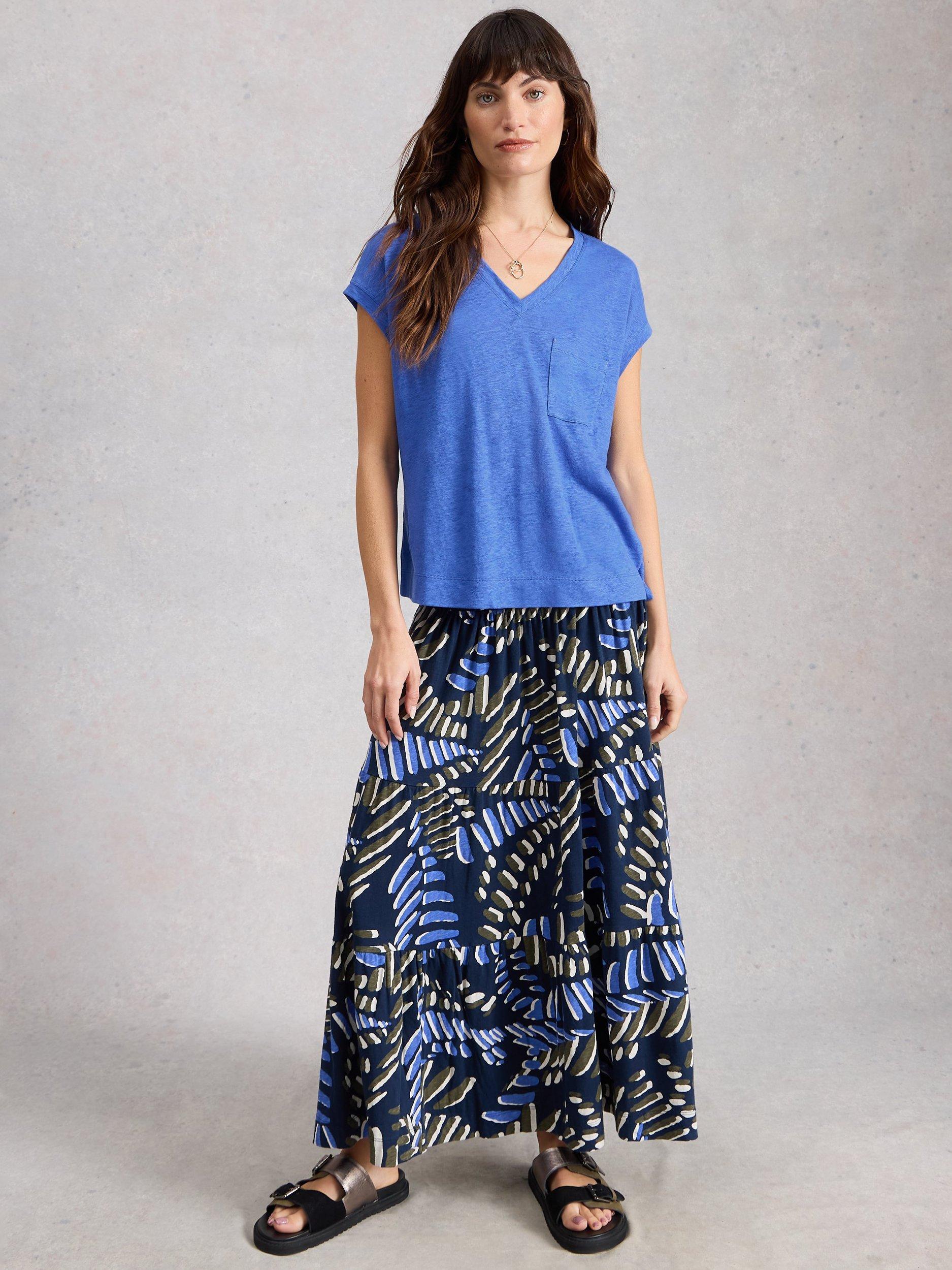 Product image 1 of 6, which shows White Stuff Iris V-Neck Pure Linen T-Shirt, Light Blue, 6