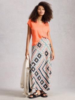 White Stuff Iris V-Neck Pure Linen T-Shirt, Coral