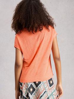 White Stuff Iris V-Neck Pure Linen T-Shirt - view 2, Coral