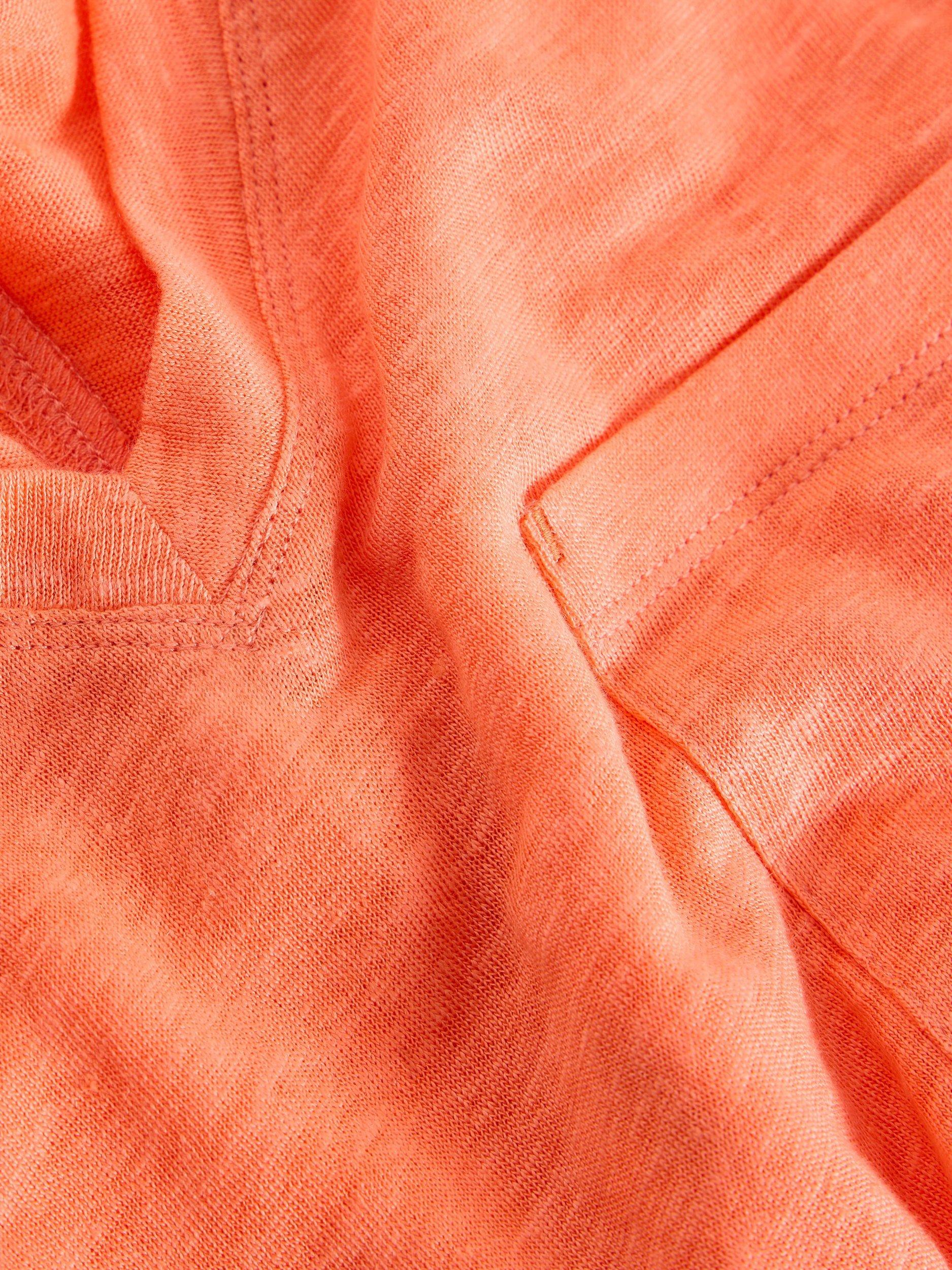 Product image 6 of 6, which shows White Stuff Iris V-Neck Pure Linen T-Shirt, Coral, 6