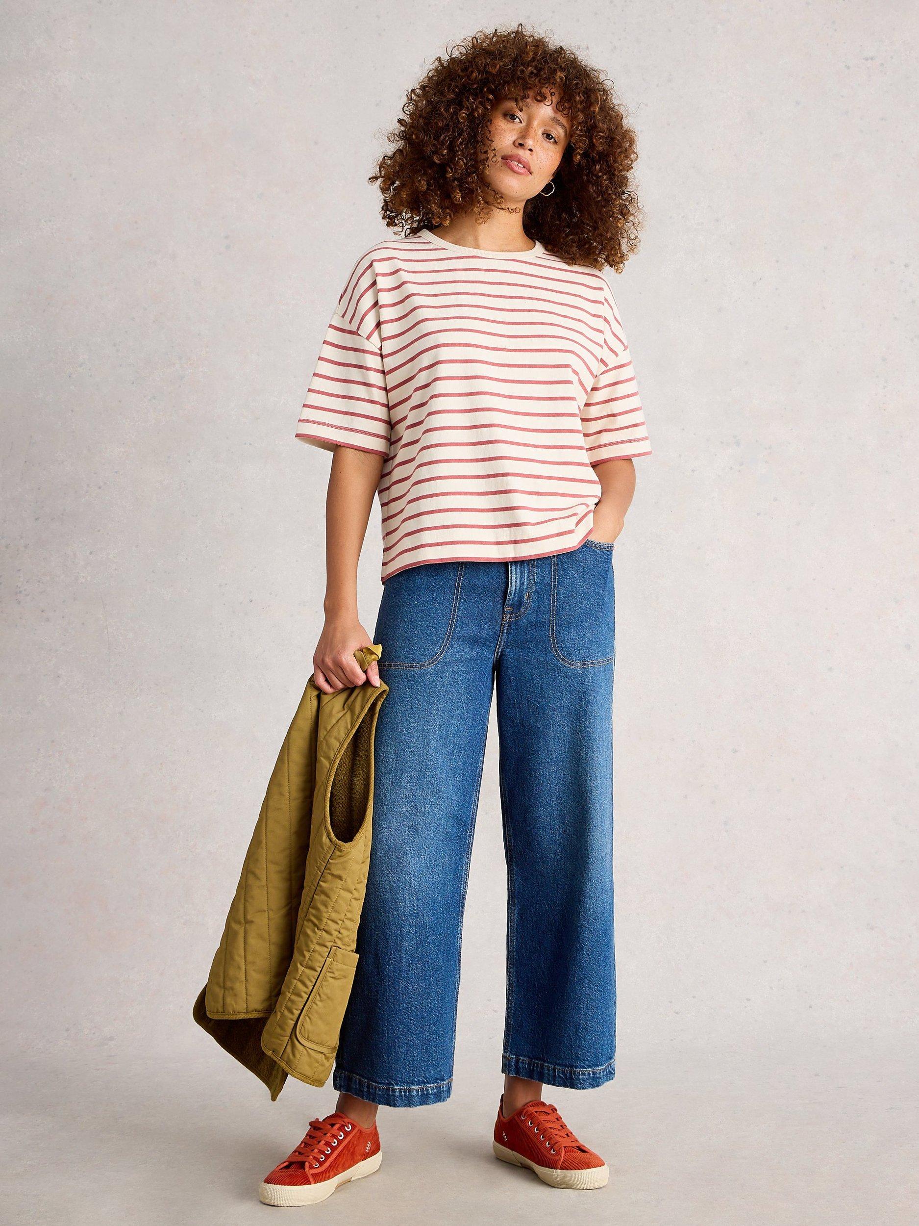 Product image 1 of 6, which shows White Stuff Kat Stripe Jersey Top, Ivory/Red, 6