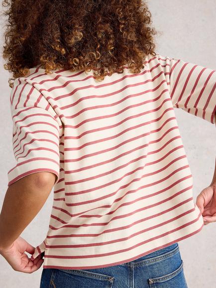 White Stuff Kat Stripe Jersey Top, Ivory/Red - view 2, Ivory/Red