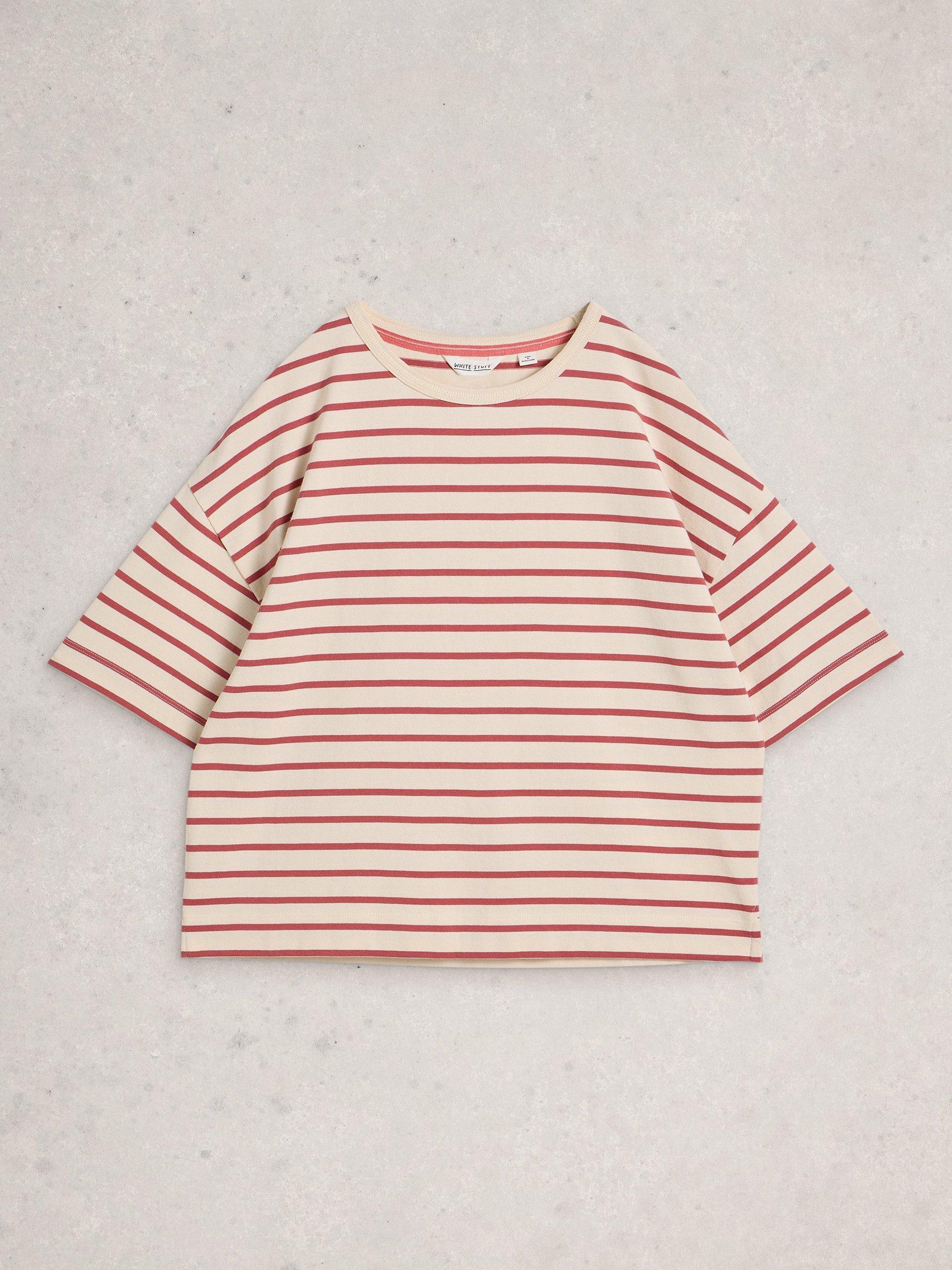 Product image 5 of 6, which shows White Stuff Kat Stripe Jersey Top, Ivory/Red, 6