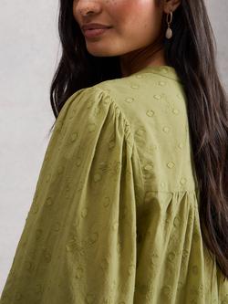 White Stuff Lana Gathered Long Sleeve Top, Mid Green - view 2, Mid Green