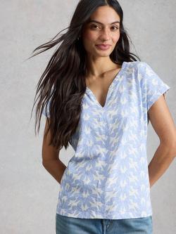 White Stuff Nelly Notch Neck Floral T-Shirt, Blue/Multi, Blue/Multi