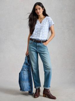 White Stuff Nelly Notch Neck Floral T-Shirt, Blue/Multi - view 2, Blue/Multi