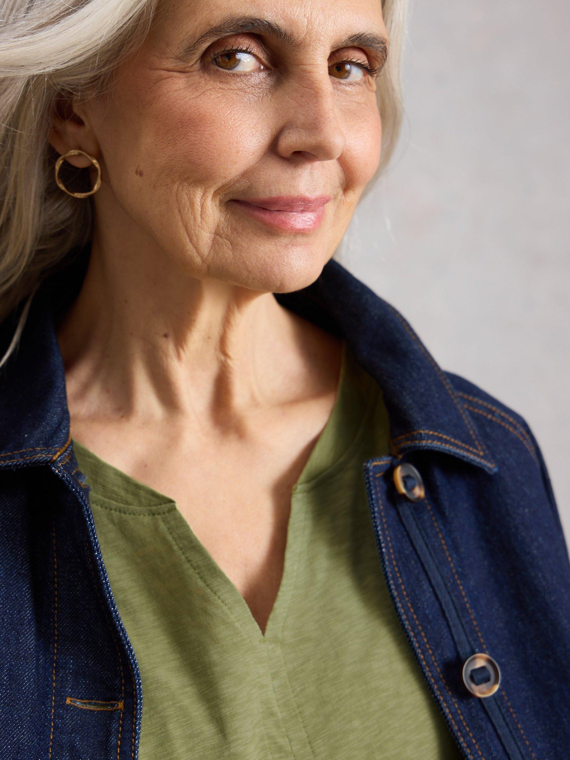 Product image 3 of 6, which shows White Stuff Nelly Notch Neck T-Shirt, Green, 6