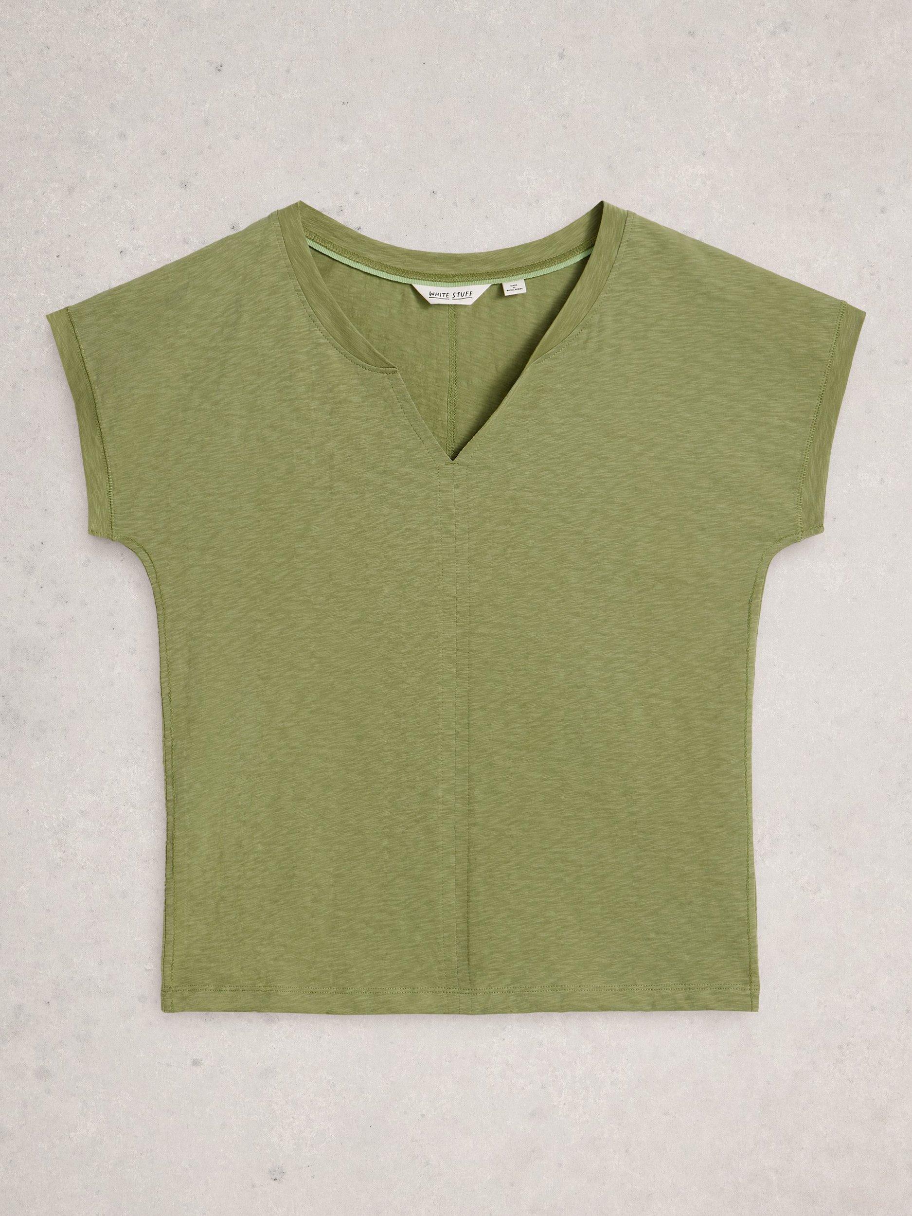 Product image 5 of 6, which shows White Stuff Nelly Notch Neck T-Shirt, Green, 6