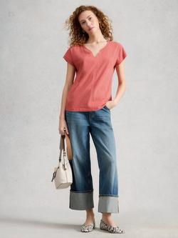 White Stuff Nelly Notch Neck T-Shirt, Pink, Pink