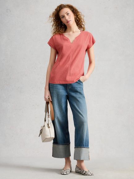 White Stuff Nelly Notch Neck T-Shirt, Pink, Pink
