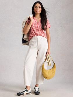 White Stuff Nelly Embroidered Geometric Top, Pink/Multi, Pink/Multi