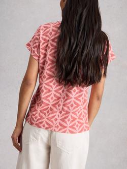 White Stuff Nelly Embroidered Geometric Top, Pink/Multi - view 2, Pink/Multi