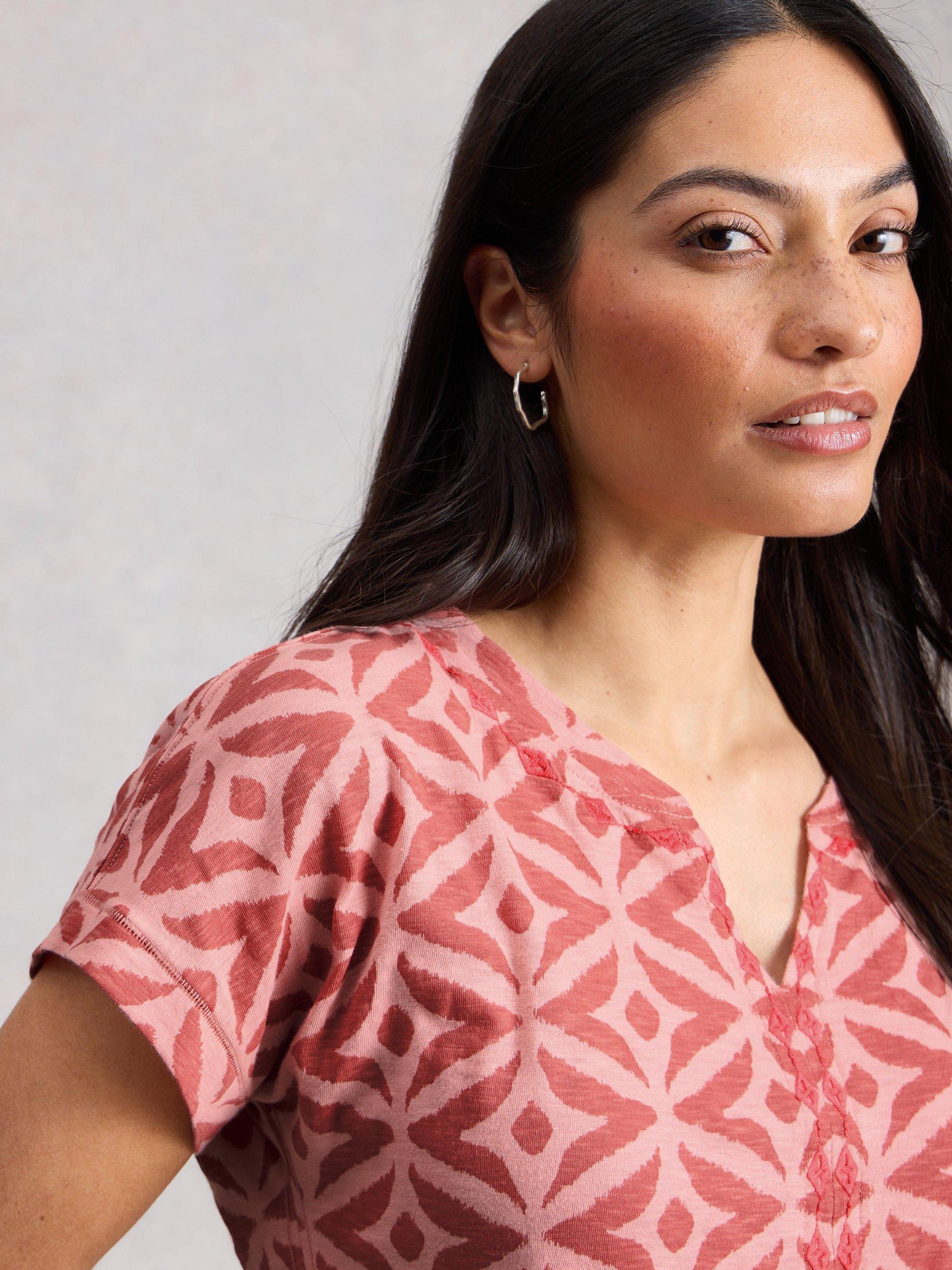 Product image 3 of 6, which shows White Stuff Nelly Embroidered Geometric Top, Pink/Multi, 6