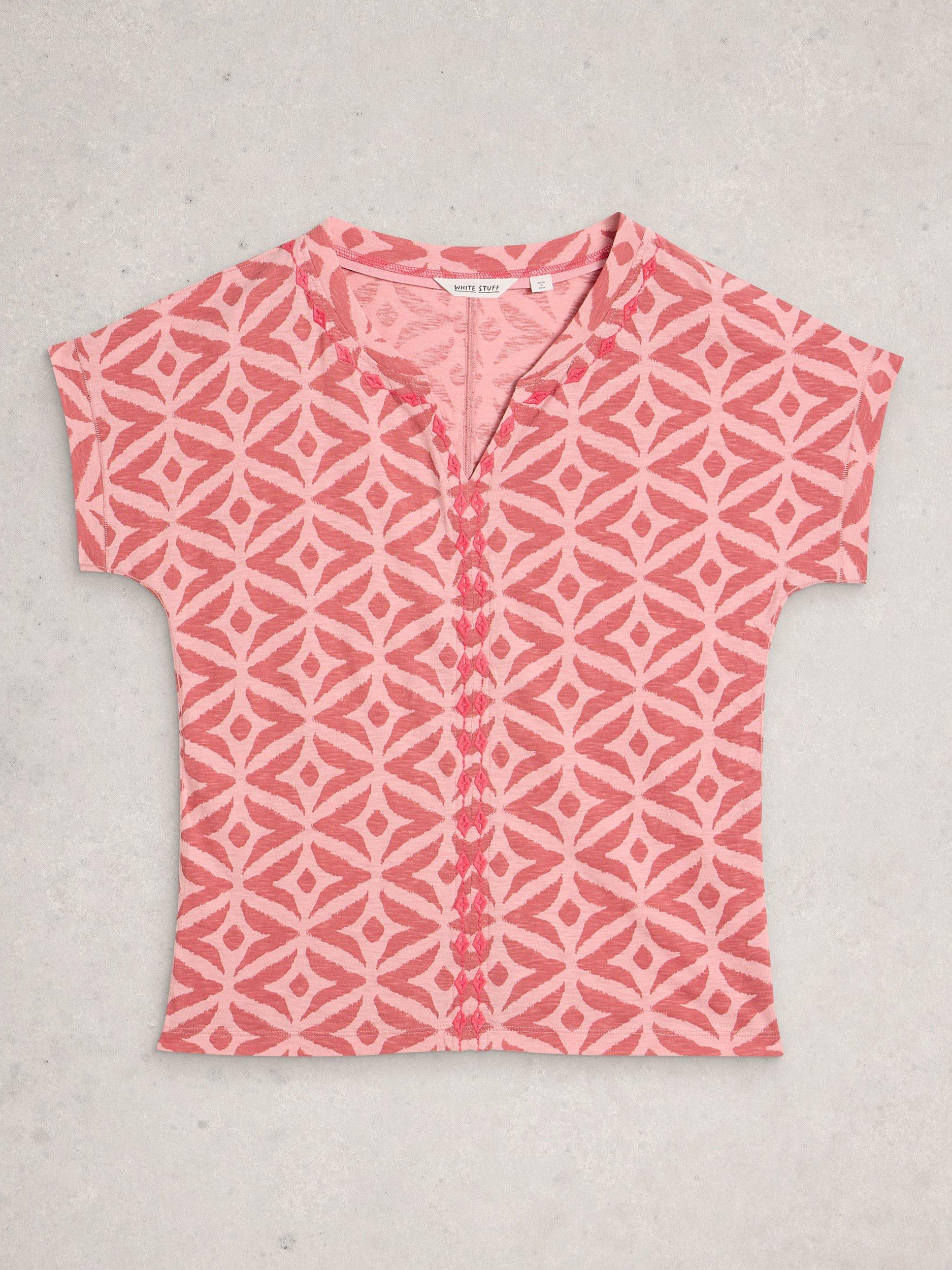 Product image 5 of 6, which shows White Stuff Nelly Embroidered Geometric Top, Pink/Multi, 6