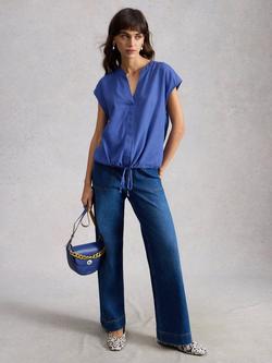 White Stuff Nicole Drawstring Hem Top, Blue, Blue