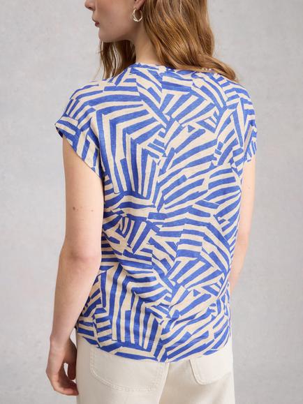 White Stuff Rowan Abstract Pure Linen T-Shirt, Blue/Multi - view 2, Blue/Multi