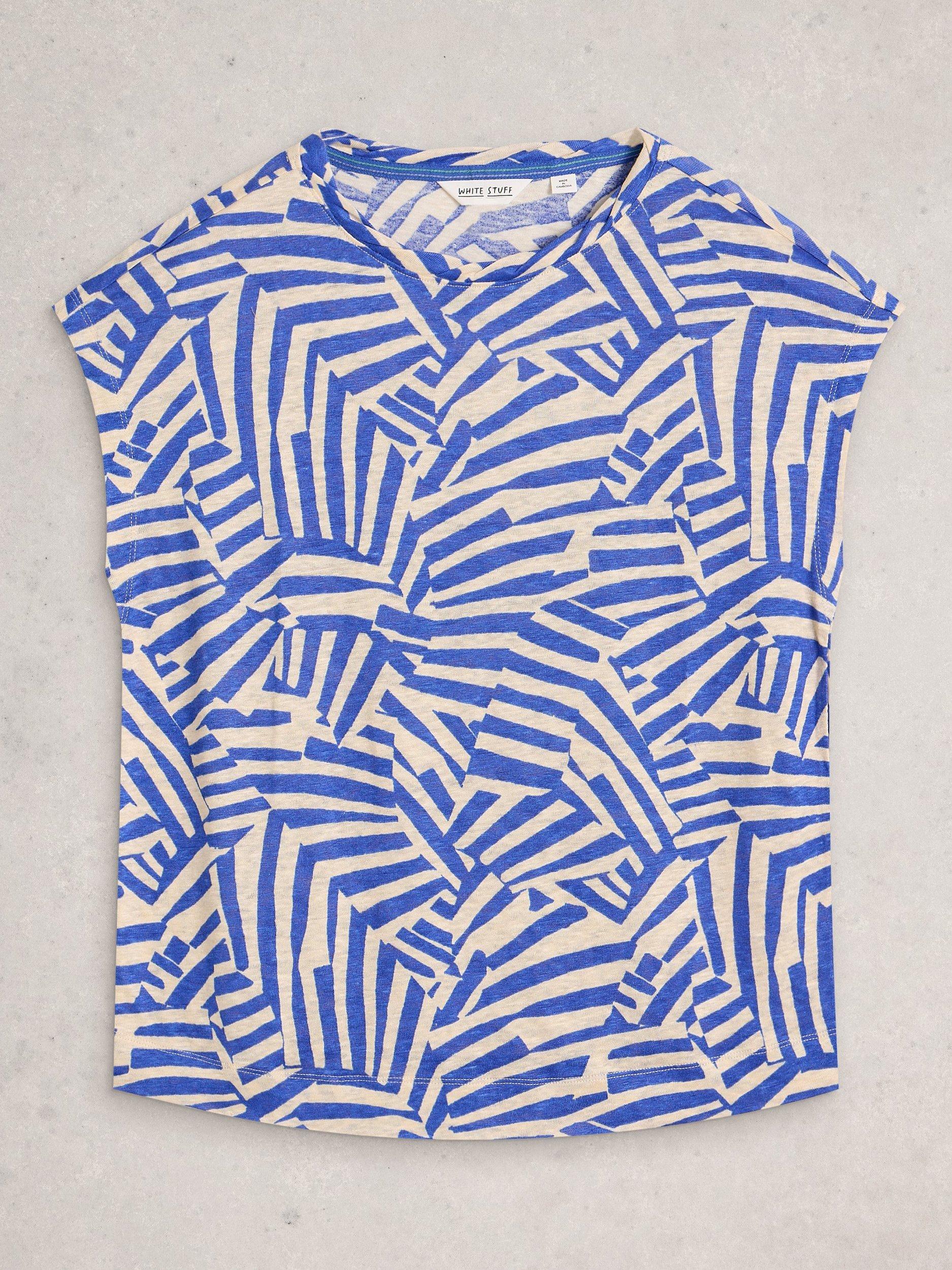 Product image 5 of 6, which shows White Stuff Rowan Abstract Pure Linen T-Shirt, Blue/Multi, 6