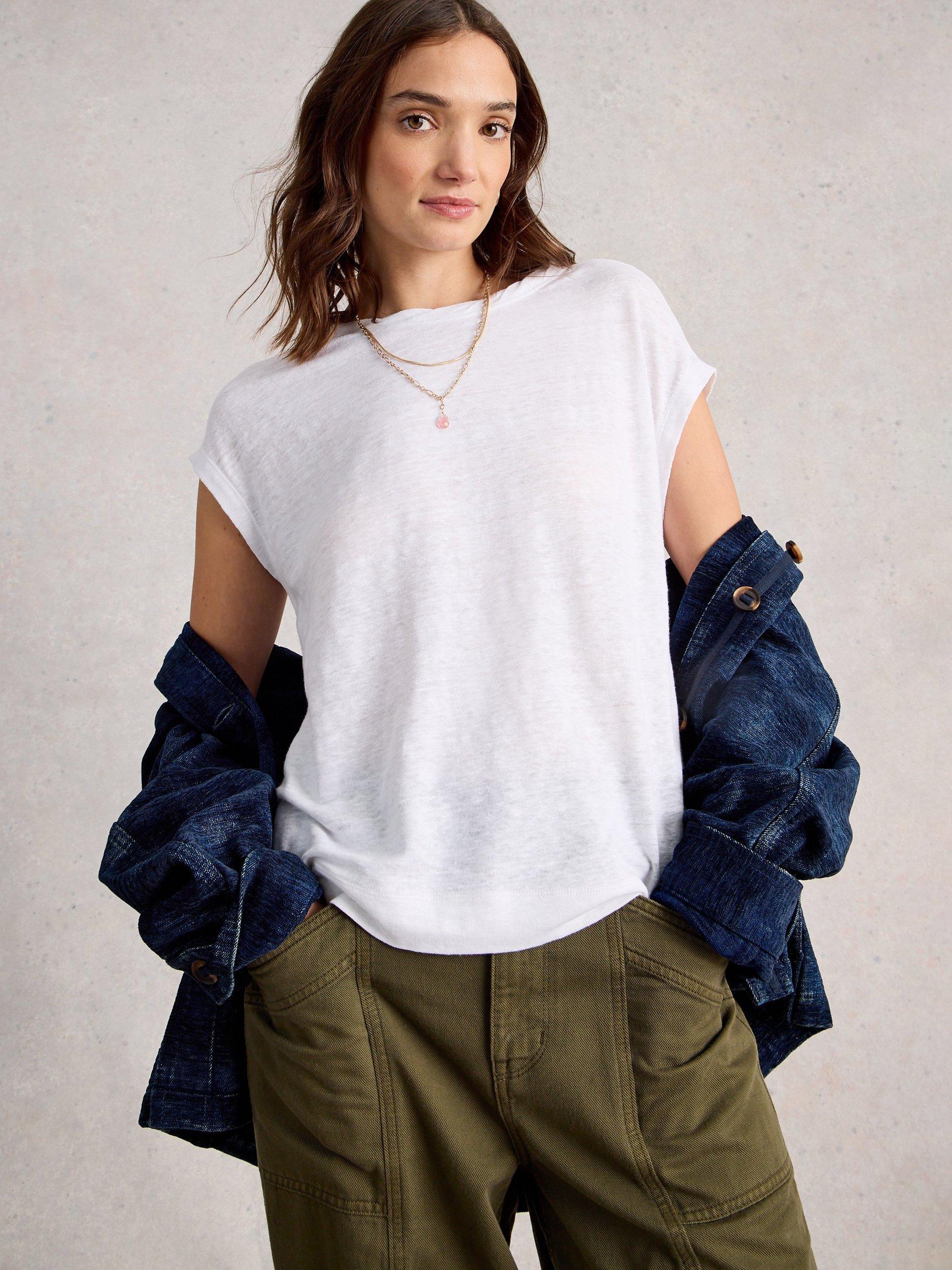 Product image 4 of 6, which shows White Stuff Rowan Pure Linen T-Shirt, White, 6