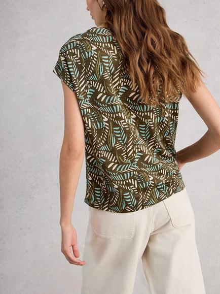 White Stuff Rowan Leaves Pure Linen T-Shirt, Green/Multi - view 2, Green/Multi