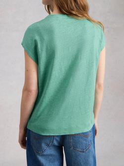 White Stuff Rowan Pure Linen T-Shirt, White - view 2, Mid Teal