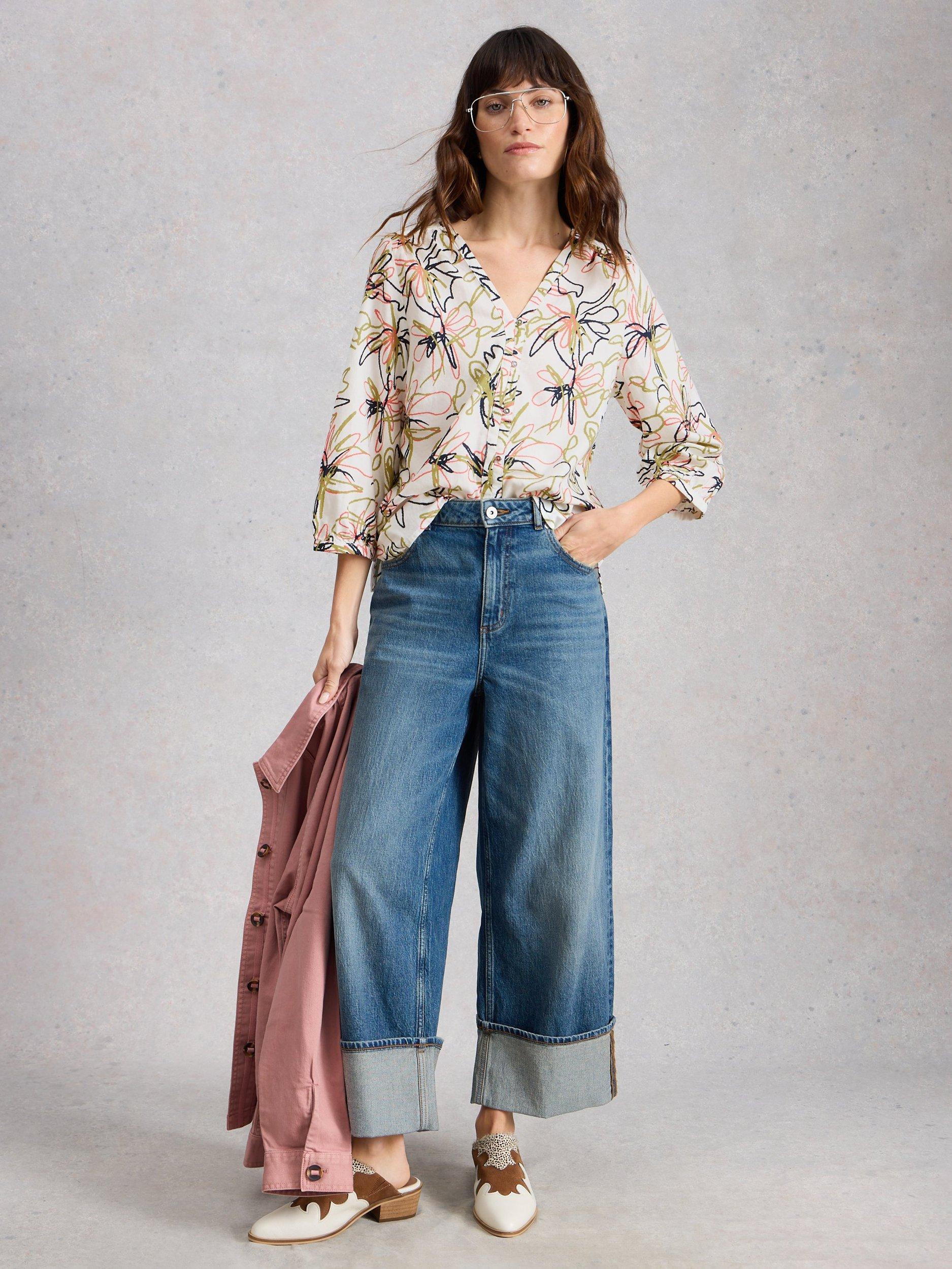 Product image 1 of 6, which shows White Stuff Ruby Abstract Floral Top, Ivory/Multi, 6