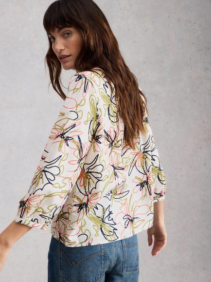 White Stuff Ruby Abstract Floral Top, Ivory/Multi - view 2, Ivory/Multi
