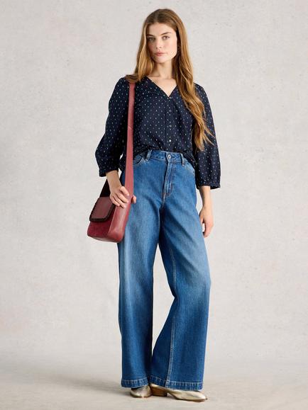 White Stuff Ruby Embroidered Top, Navy, Navy