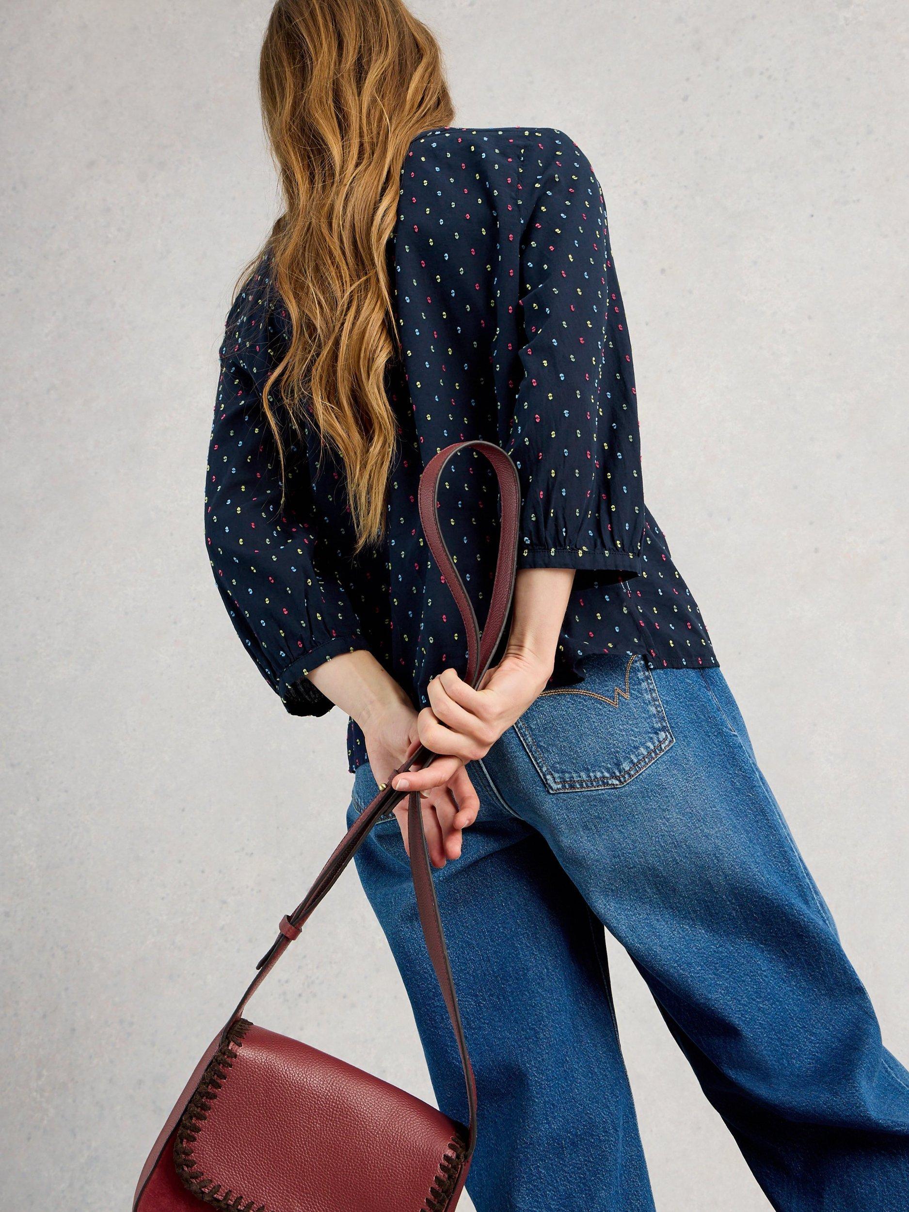 Product image 2 of 6, which shows White Stuff Ruby Embroidered Top, Navy, 6