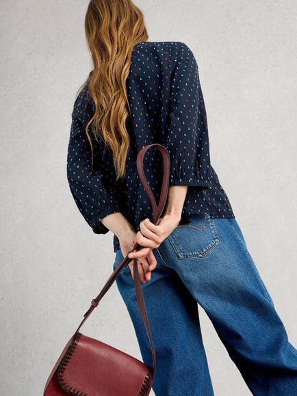 White Stuff Ruby Embroidered Top, Navy - view 2, Navy