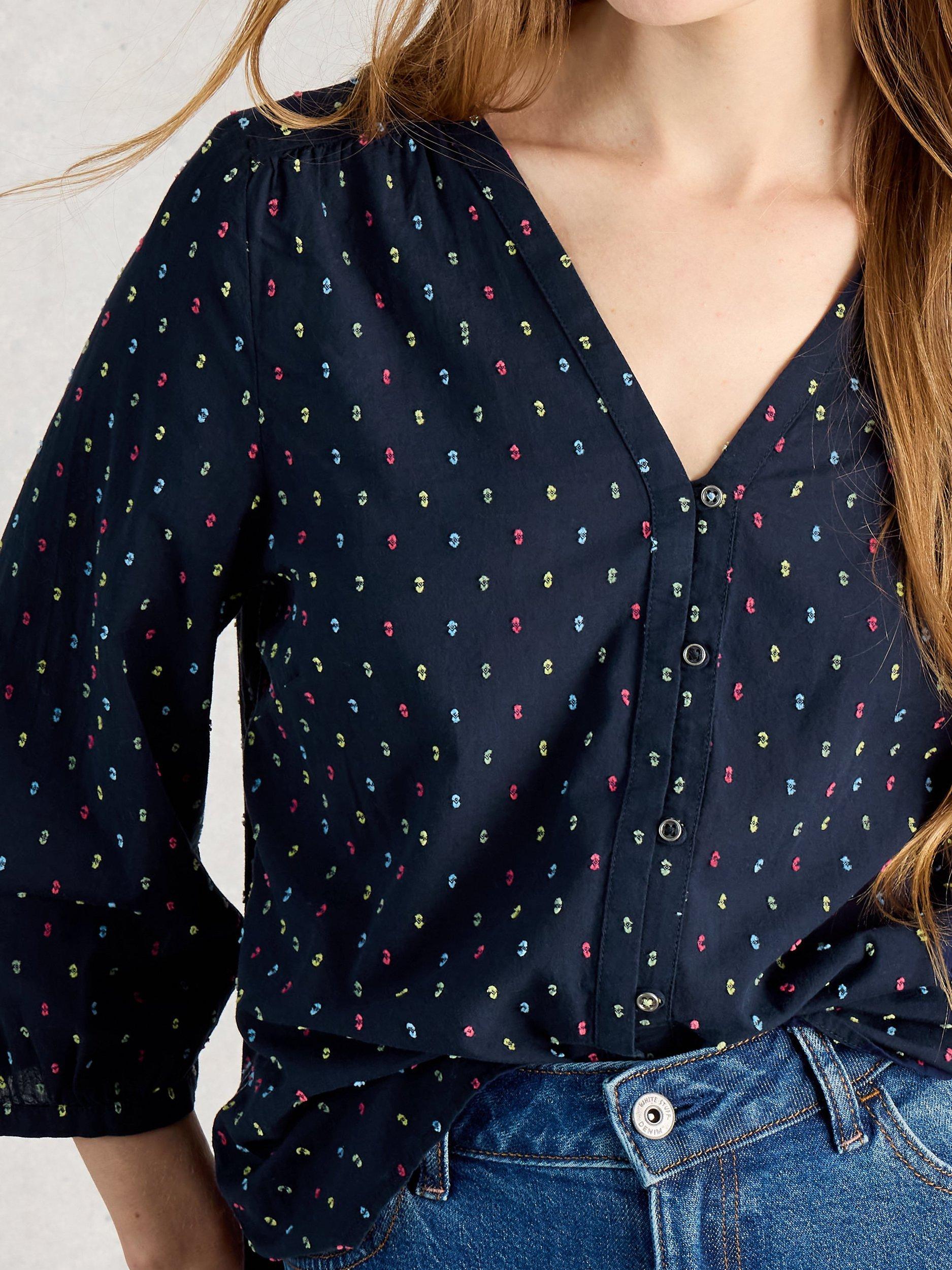 Product image 3 of 6, which shows White Stuff Ruby Embroidered Top, Navy, 6