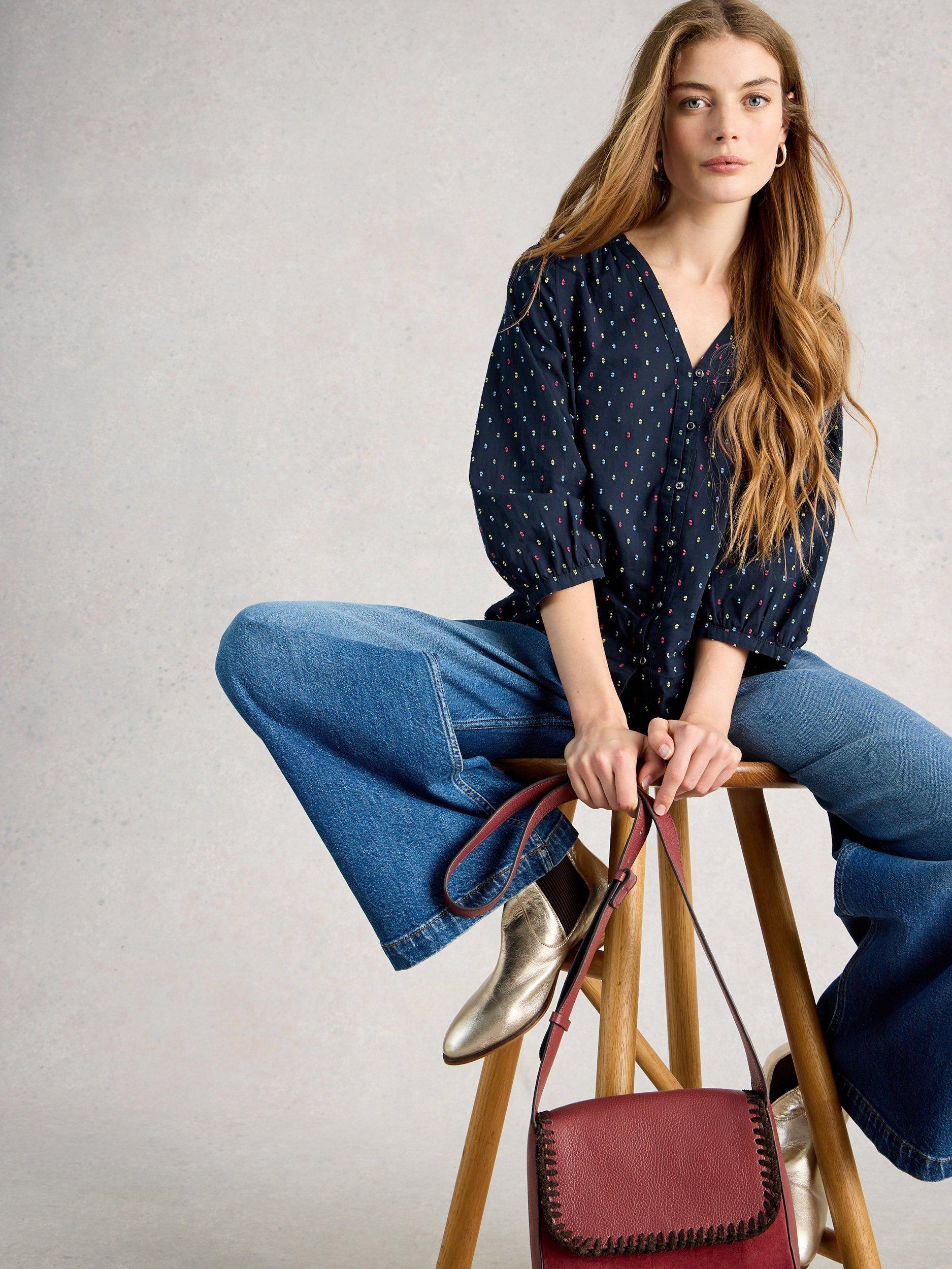 Product image 4 of 6, which shows White Stuff Ruby Embroidered Top, Navy, 6