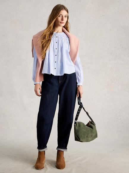 White Stuff Sammy Stripe Smock Top, Blue, Blue