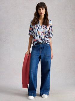 White Stuff Weaver Embroidered Pure Organic Cotton Top, Blue