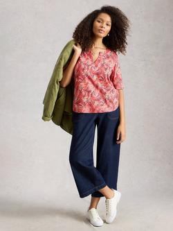 White Stuff Weaver Notch Neck Abstract Top, Pink/Multi, Pink/Multi