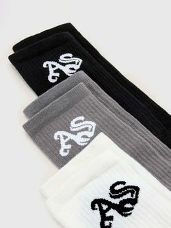 AllSaints Gothic Logo Socks, Pack of 3, Metal Grey - view 2, Metal Grey