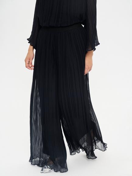 Saint Tropez Nuri Plisse Wide Leg Trousers, Black, Black