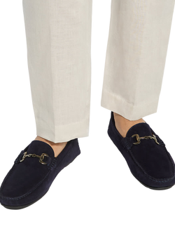 Dune London Brackon Wide Fit Suede Snaffle Trim Moccasin Loafers - view 2, Navy