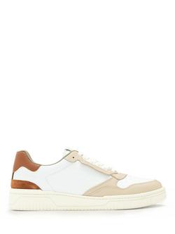 AllSaints Regan Leather Low Top Trainers, White/Yellow/Brown, White/Yellow/Brown