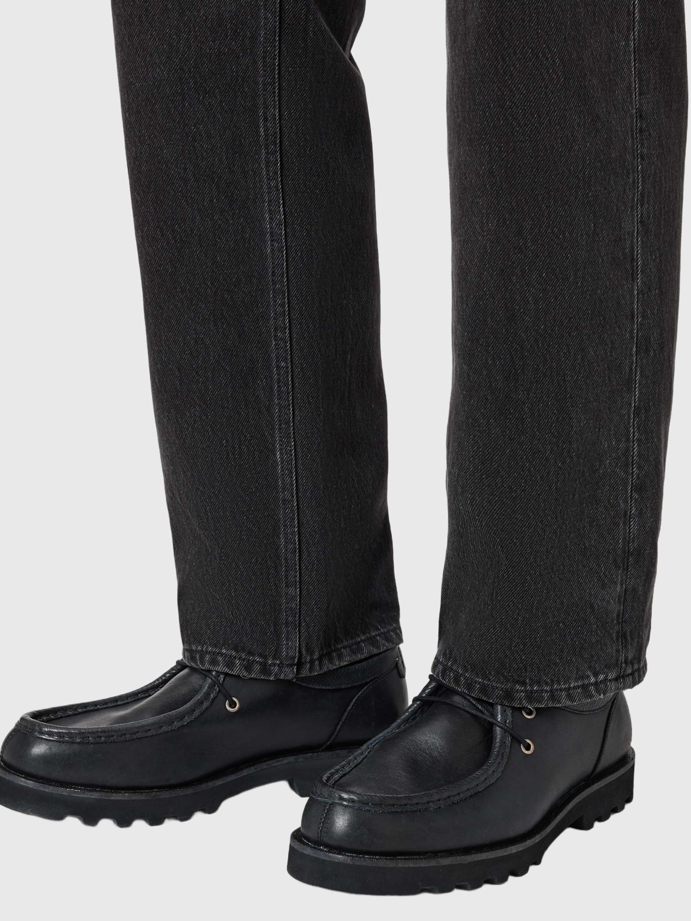 Product image 2 of 6, which shows AllSaints Skiff Apron Leather Moccasins, Black, EU44