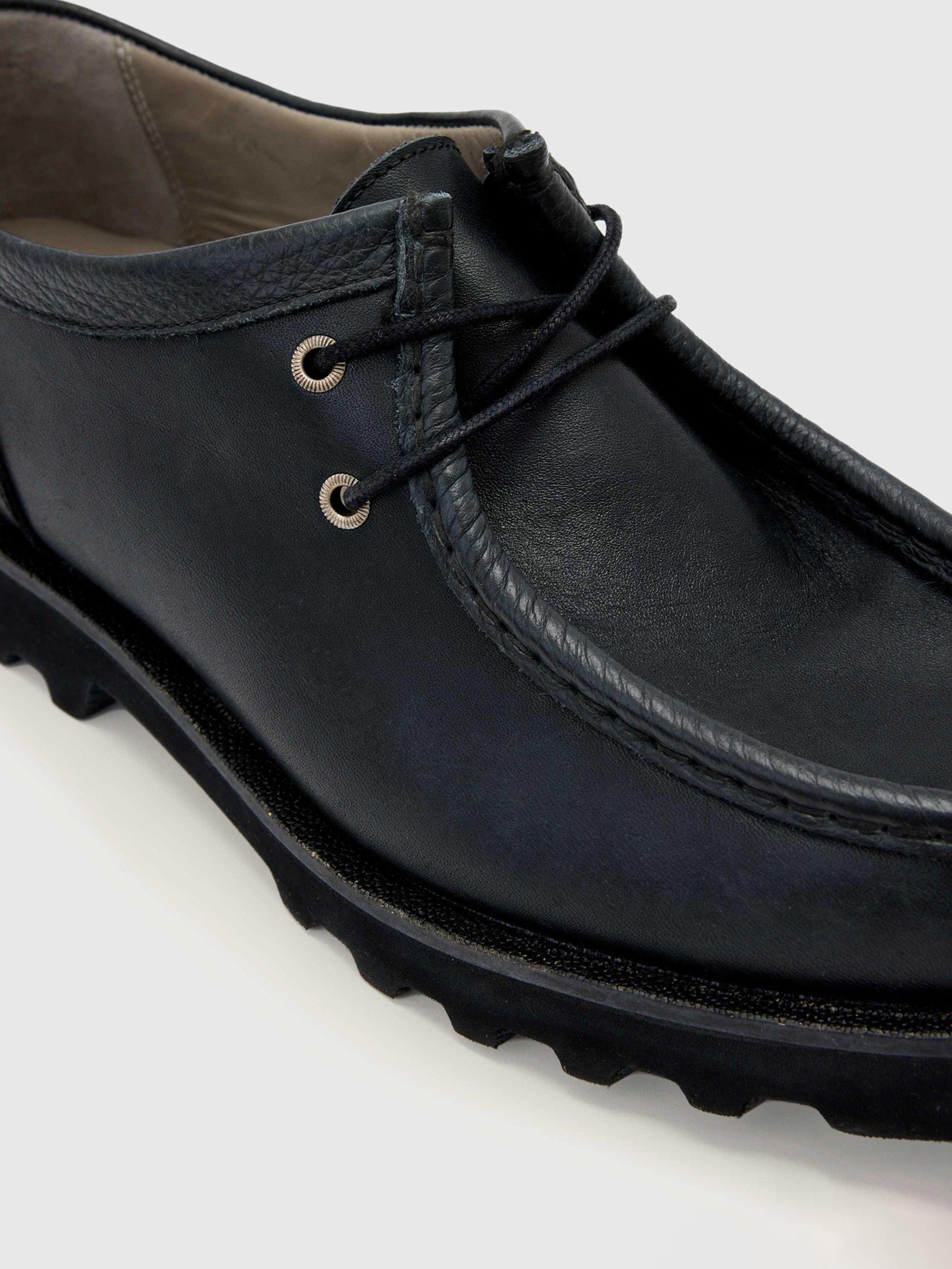 Product image 5 of 6, which shows AllSaints Skiff Apron Leather Moccasins, Black, EU44