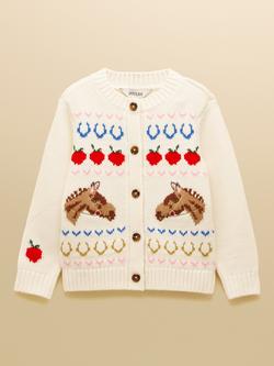 Joules Kids' Knitted Horse Cardigan, Cream, Cream