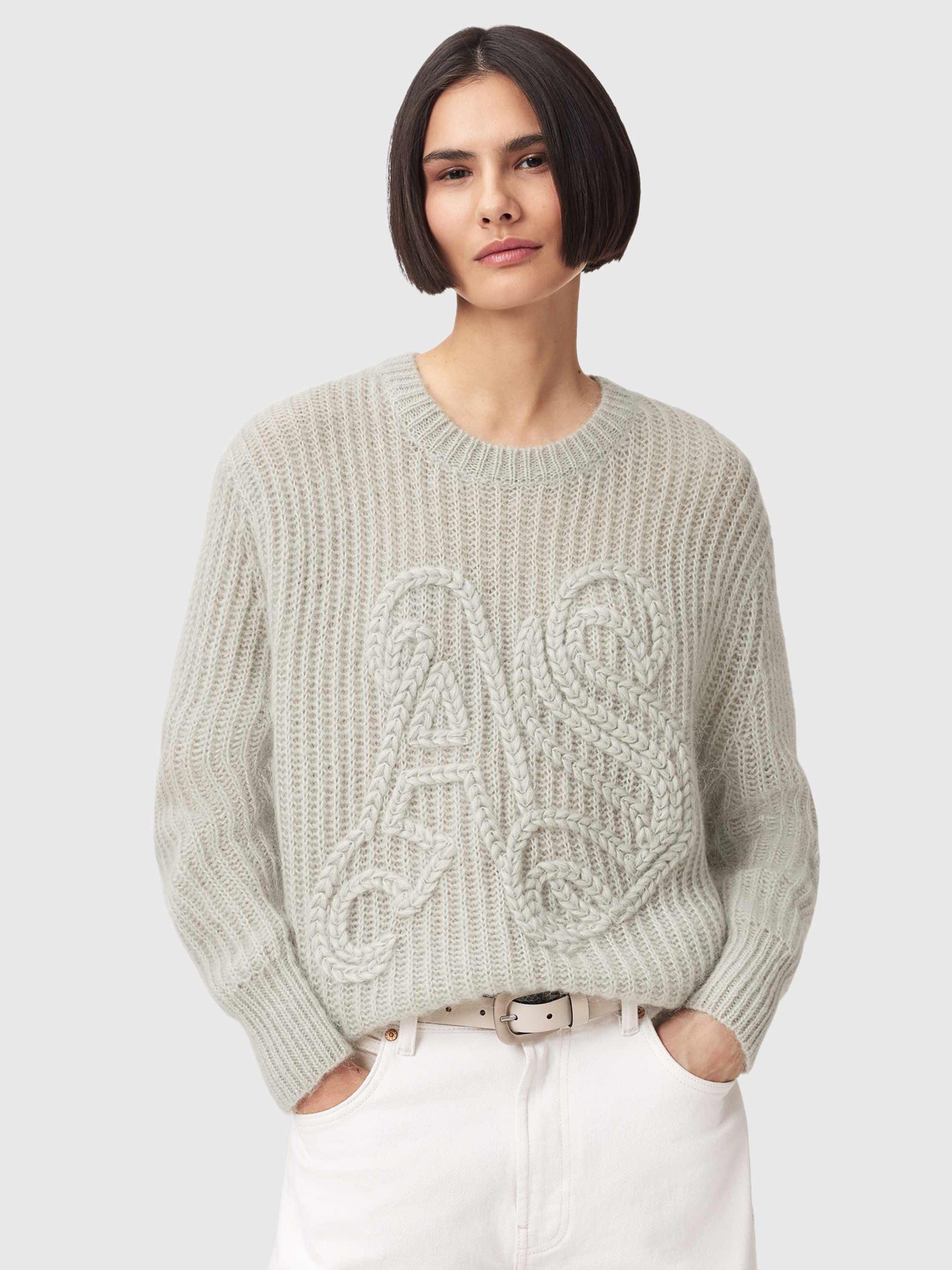 Product image 1 of 8, which shows AllSaints Chain Knit AS Jumper, Laurel Green, XS
