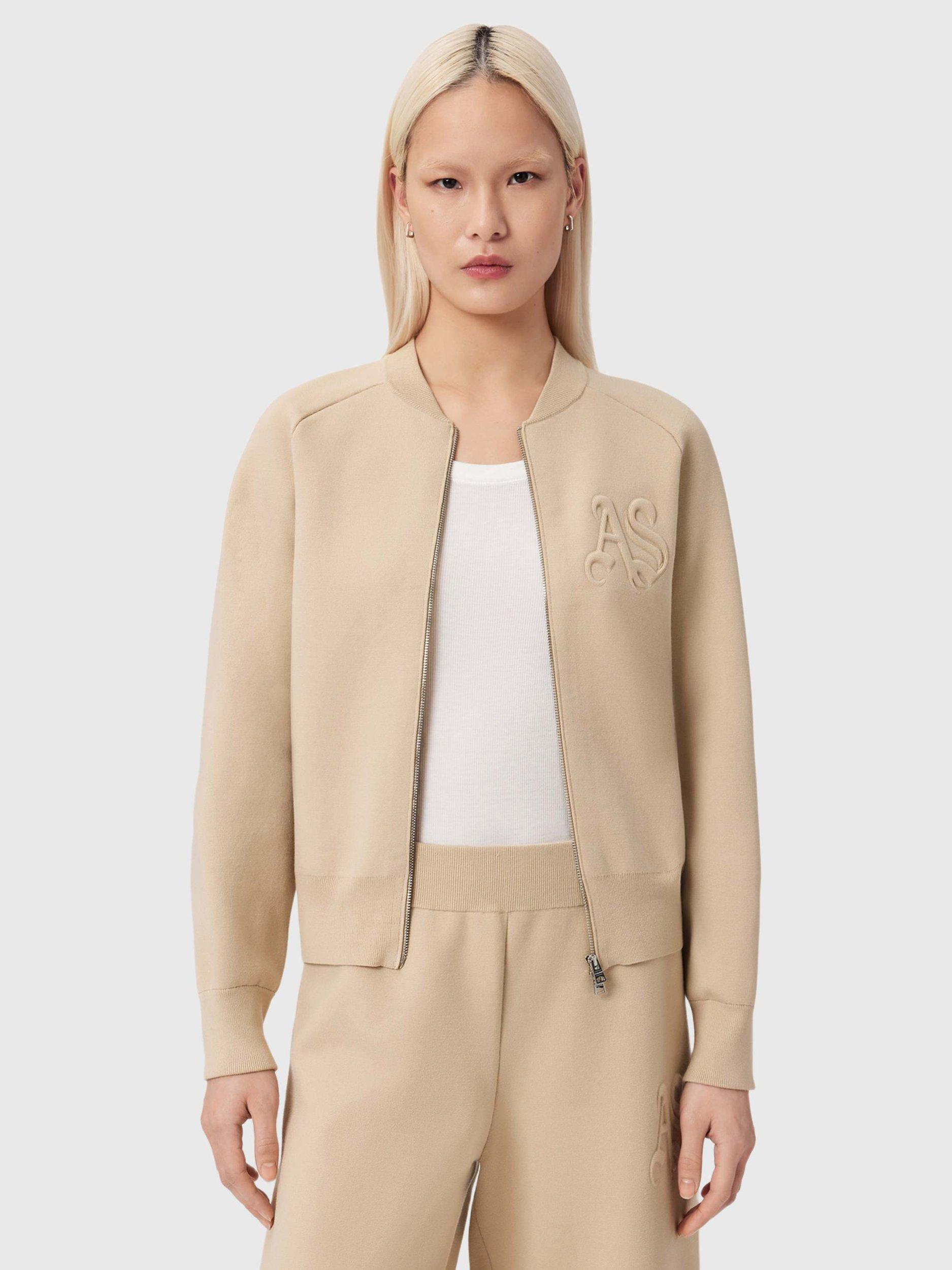 Product image 1 of 7, which shows AllSaints Sonny Collarless Cardigan, Pebble White, L