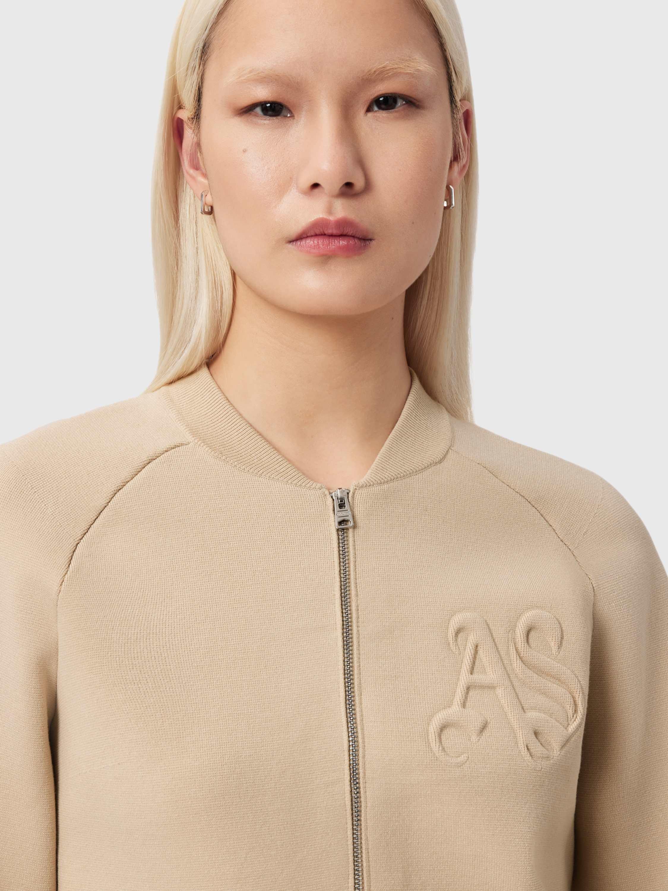 Product image 5 of 7, which shows AllSaints Sonny Collarless Cardigan, Pebble White, L