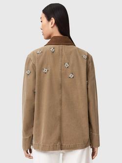 AllSaints Bex Floral Denim Jacket, Vintage Sand Brown - view 2, Vintage Sand Brown