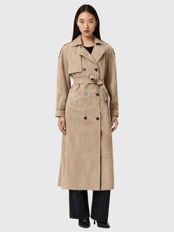AllSaints Reed Suede Trench Coat, Natural Taupe, Natural Taupe