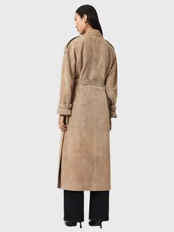 AllSaints Reed Suede Trench Coat, Natural Taupe - view 2, Natural Taupe
