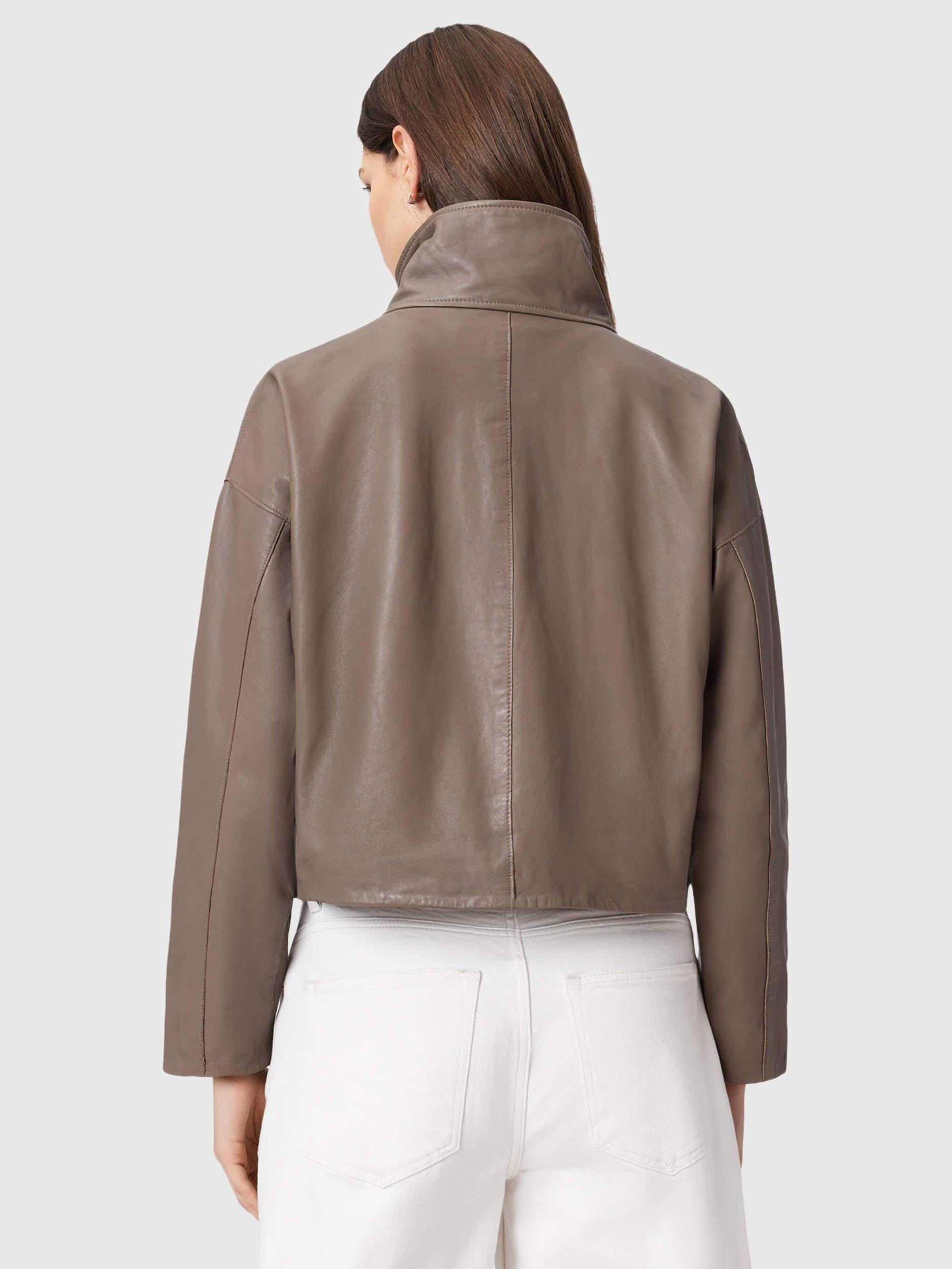 Product image 2 of 8, which shows AllSaints Ryder Pure Leather Jacket, Mocha Brown, L